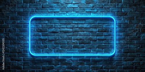Blue neon light casting a cool glow on a textured brick wall at night ,  neon, light, blue, brick wall, night, illuminated