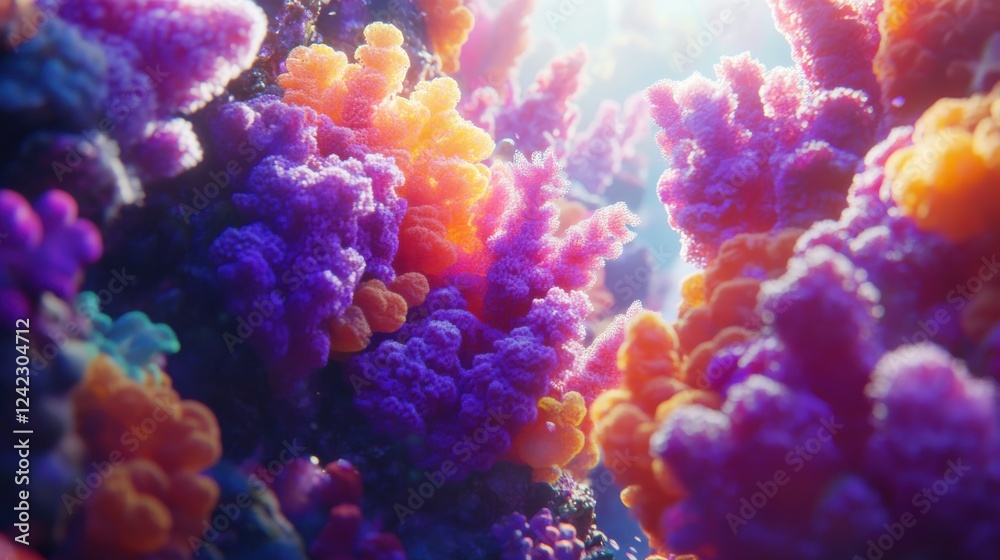 Fototapeta premium Vibrant Coral Reef with Colorful Coral Structures Underwater Light