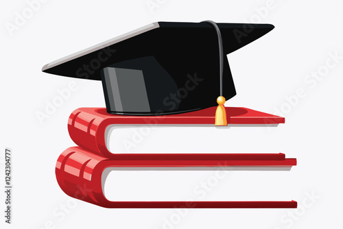 A meticulously arranged stack of academic books, crowned by a graduation cap, symbolizing educational achievement and future prospects.