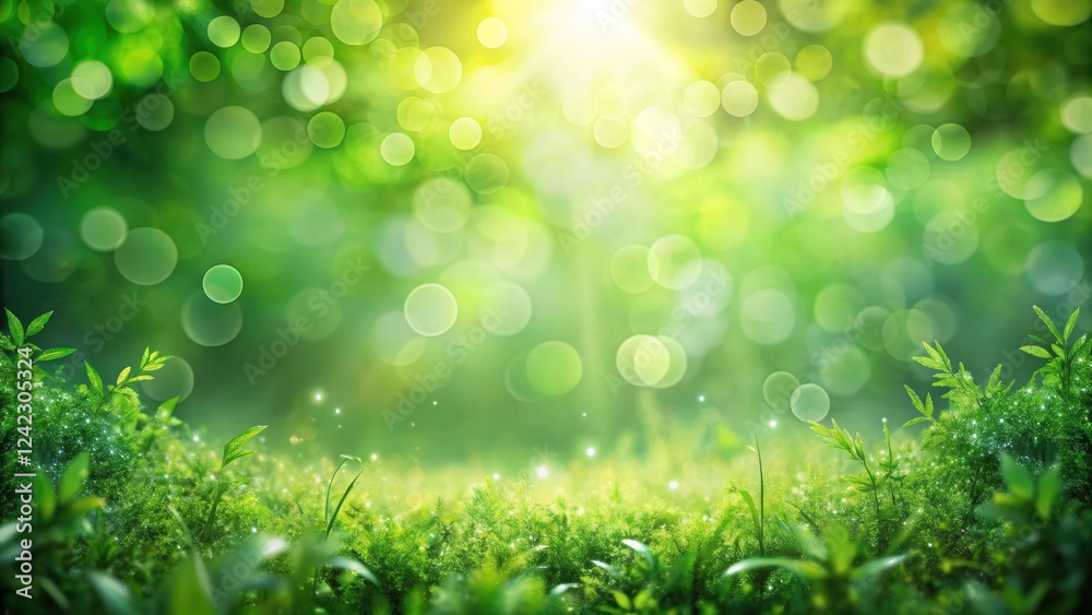 Obraz premium Abstract blurred background of lush green nature with bokeh effect , background, blurred, nature, green, abstract