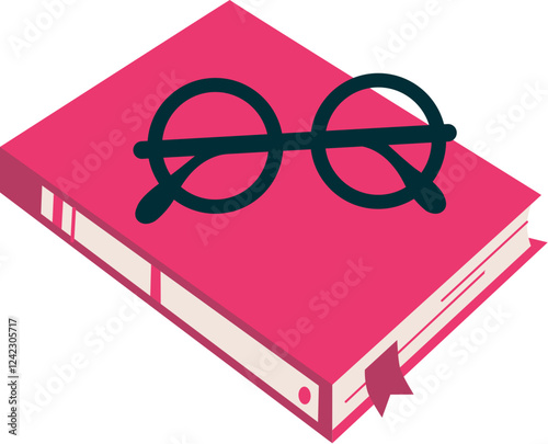 Illustration of a Pink Book with Glasses on Top