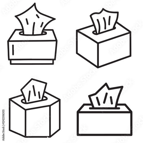 Tissue Box Icon Set Line Art Designs