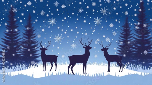 Winter Wonderland Reindeer Silhouette Illustration for Christmas Cards