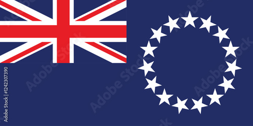 Flag of the Cook Islands. Flag icon. Standard color. Standard size. A rectangular flag. Computer illustration. Digital illustration. Vector illustration.