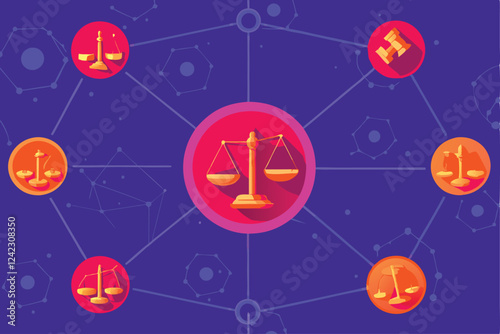 Create a vector infographic illustrating the intricacies of the legal system, focusing on international law (int 1), showcasing key players and processes.