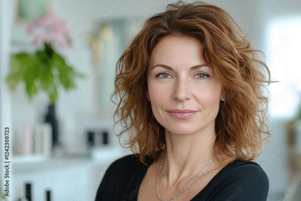 Attractive Woman with Curly Brown Hair Smiling Attractive Woman with Curly Brown Hair Smiling