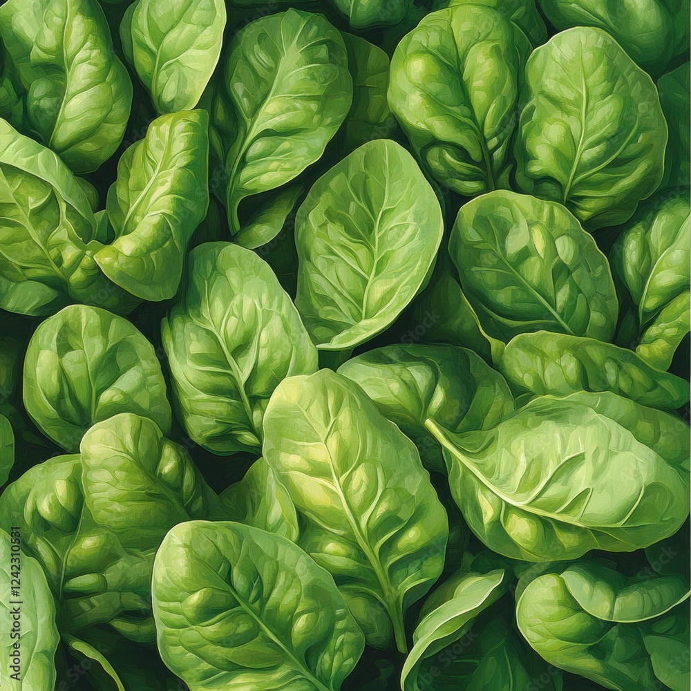 Obraz premium Fresh Vibrant Green Spinach Leaves for Healthy Cooking and Salads