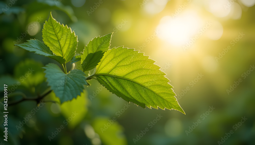 green leaves in sunlight. Close up green leaves with blurred sunshine background. green leaves in sunlight. Close up green leaves with blurred sunshine background.