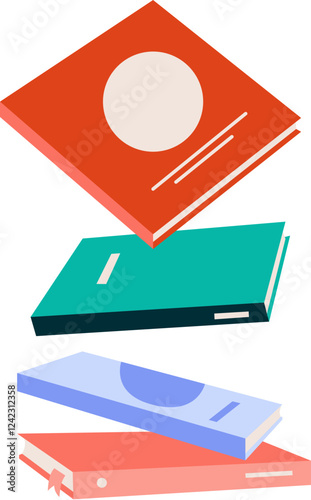 Illustration of Stack of Colorful Books on Black Background