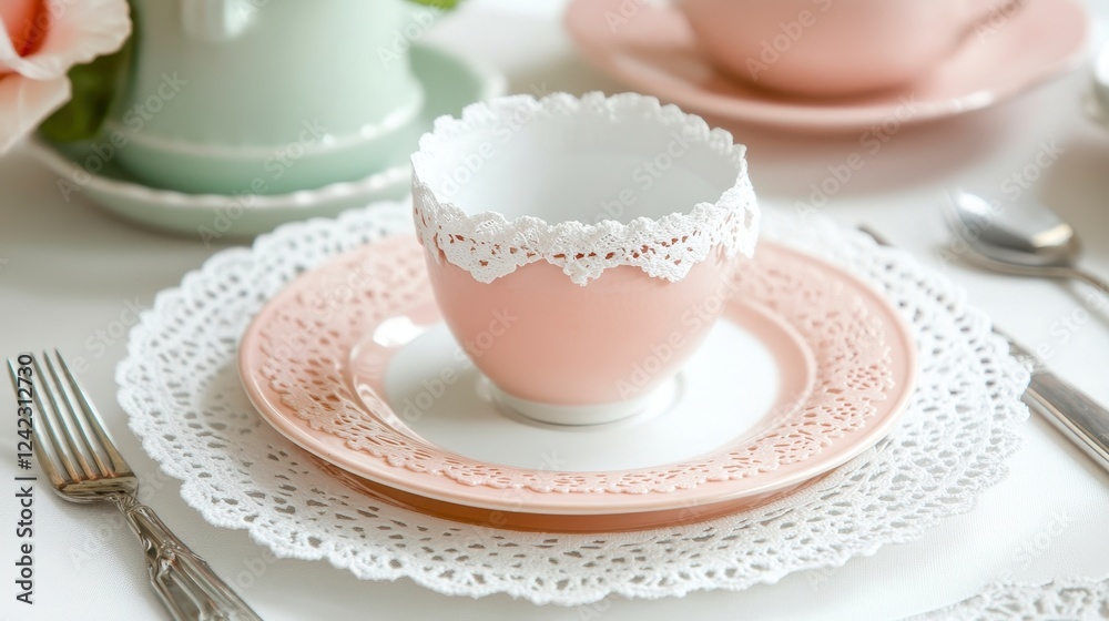 Elegant Table Settings with Delicate Pink and White Dishware Elegant Table Settings with Delicate Pink and White Dishware