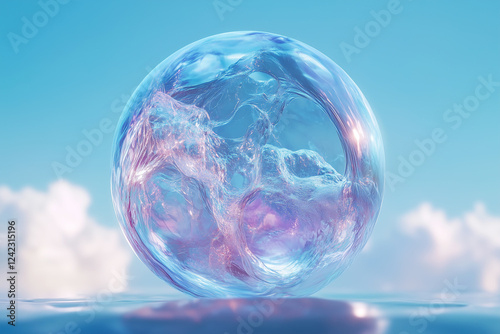 A hyper-realistic soap bubble background featuring transparent bubbles with intricate reflections, floating gently in the air