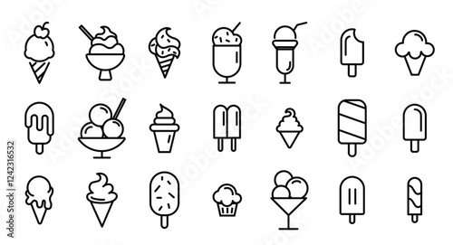 Ice cream outline popsicle clipart set. Popsicle and ice cream icon clip art collection summer elements hand drawn and sketch vector illustration. 
