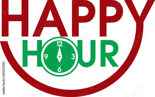 happy hour logo with clock icon