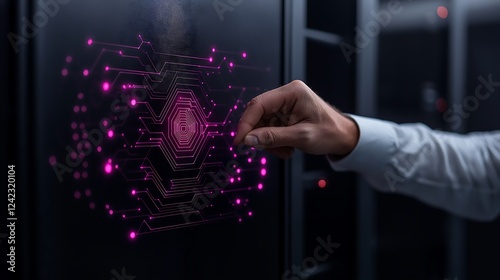 Businessman Managing Futuristic Financial Data Systems in Modern Office