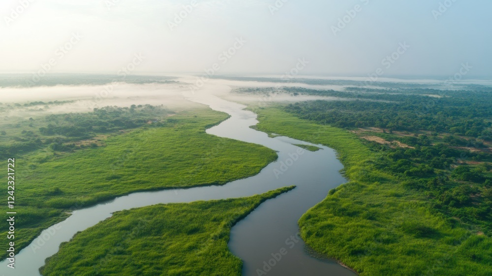 Misty Landscape Enveloped in Fog and Soft Light Misty Landscape Enveloped in Fog and Soft Light