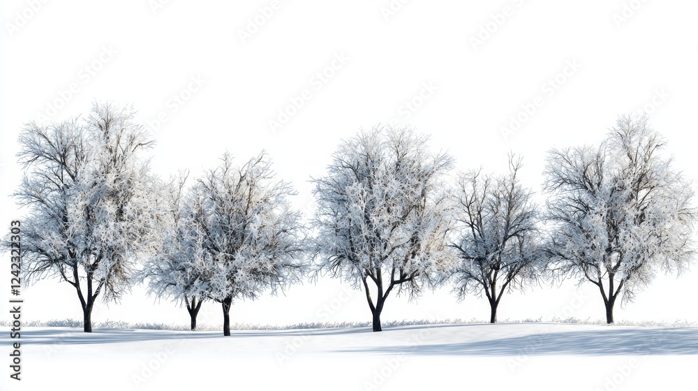 Snowy Winter Landscape with Frosted Trees in a Serene and Tranquil Setting Snowy Winter Landscape with Frosted Trees in a Serene and Tranquil Setting