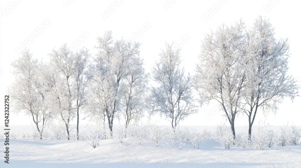 Serene Winter Wonderland with Snow-Covered Trees and Soft White Landscape Under Bright Overcast Sky Serene Winter Wonderland with Snow-Covered Trees and Soft White Landscape Under Bright Overcast Sky