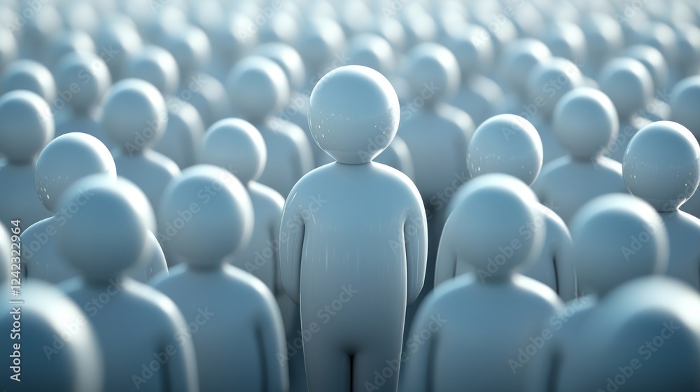 Fototapeta premium 3D figure leading crowd. Individuality. Idea for business concept, teamwork, leadership