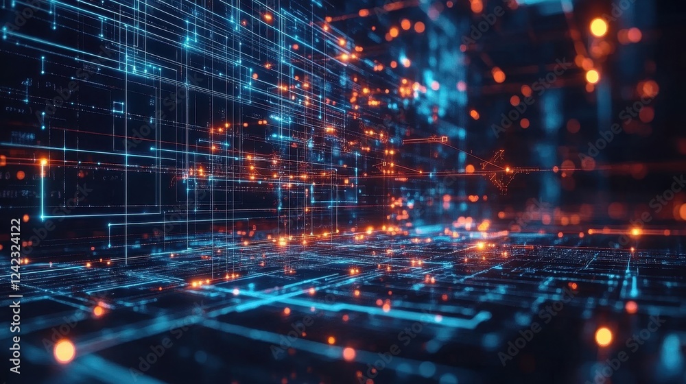 Naklejka premium Abstract technology background featuring glowing lines and dots in a modern digital design