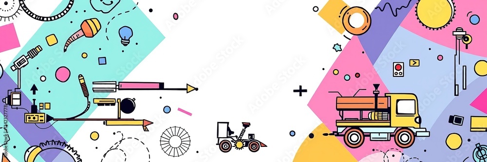 Fototapeta premium Steampunk Symphony: Geometric Patterns Intertwined with Transportation Delights