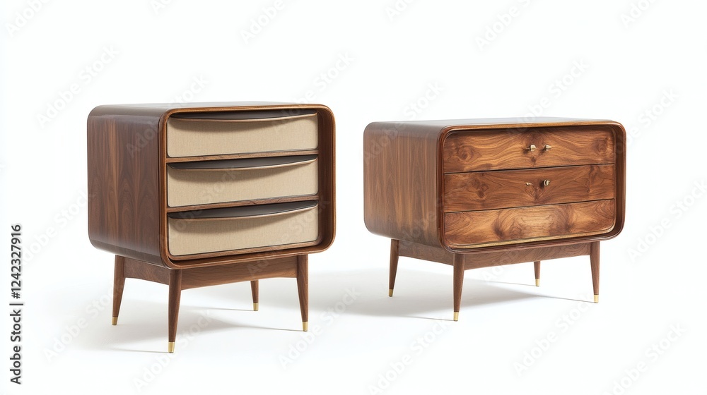 Mid-Century Modern Walnut and Beige Chest of Drawers - Two Variations Mid-Century Modern Walnut and Beige Chest of Drawers - Two Variations