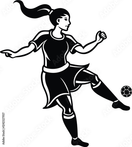 Female soccer player line art vector, Female soccer player vector icon design, Female soccer player silhouette vector illustration design