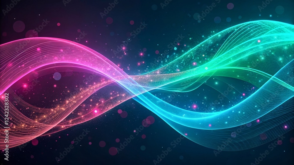 Fototapeta premium Colorful Waves of Light with Sparkles and Gentle Motion in a Dark Background