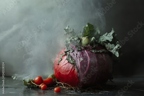 Smoky Red Cabbage Still Life, Food Photography photo