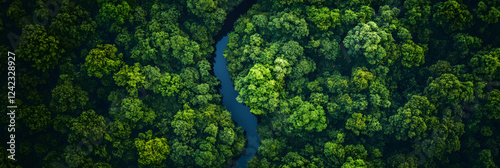 Wallpaper Mural Aerial View of Lush Green Forest with Winding River Showcasing Natural Beauty and Conservation Torontodigital.ca