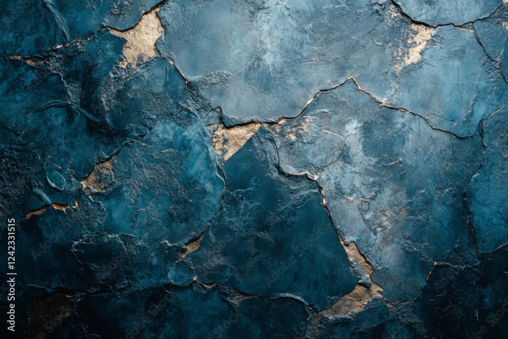 Naklejka premium Abstract textured blue stone wall with glowing cracks