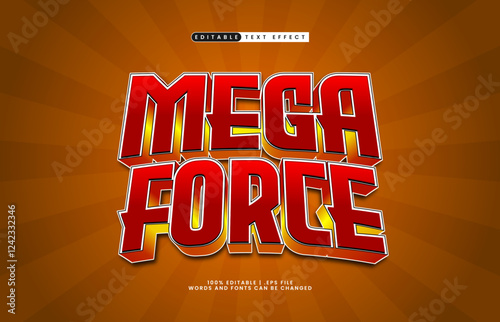 mega force editable text effect with a hero and brave text style