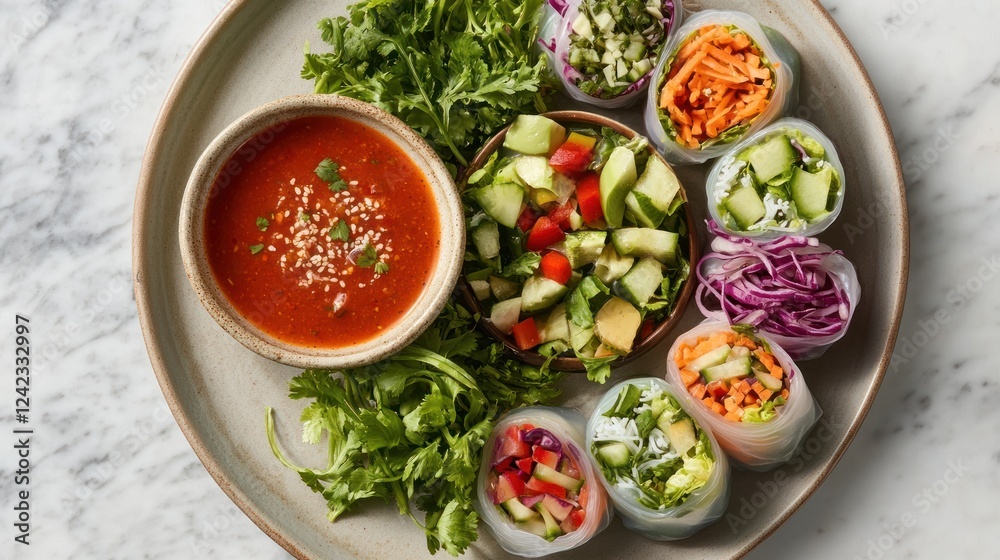 Vibrant Spring Rolls with Spicy Dipping Sauce Vibrant Spring Rolls with Spicy Dipping Sauce