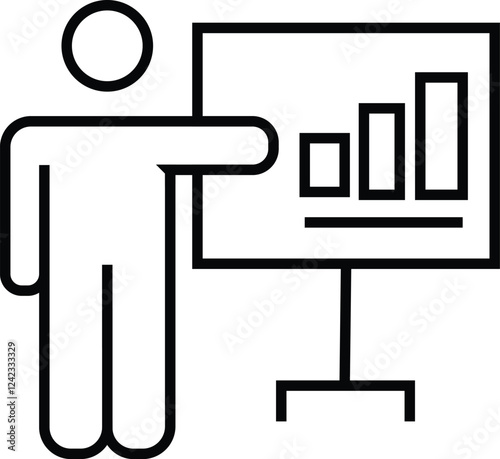 Person presenting a bar chart icon, representing business presentations and performance analysis with transparent background."