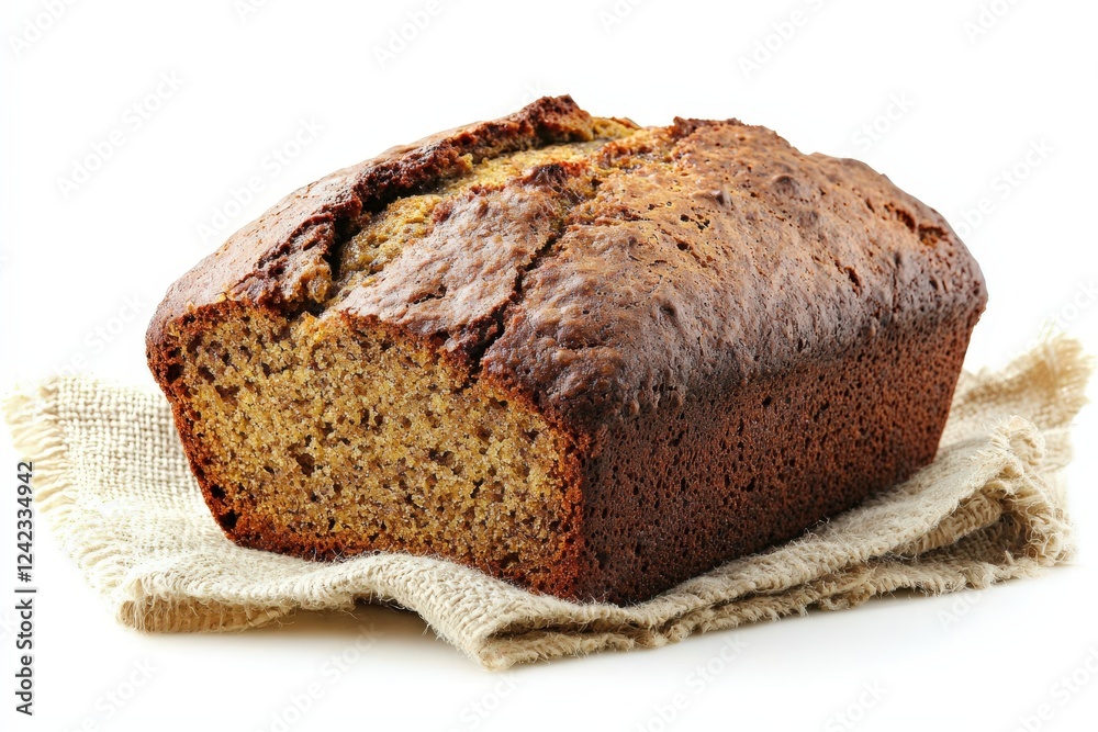A freshly baked loaf of banana bread, isolated on a white background, showcasing its rustic texture, golden-brown crust, and moist interior. . A freshly baked loaf of banana bread, isolated on a white background, showcasing its rustic texture, golden-brown crust, and moist interior. .