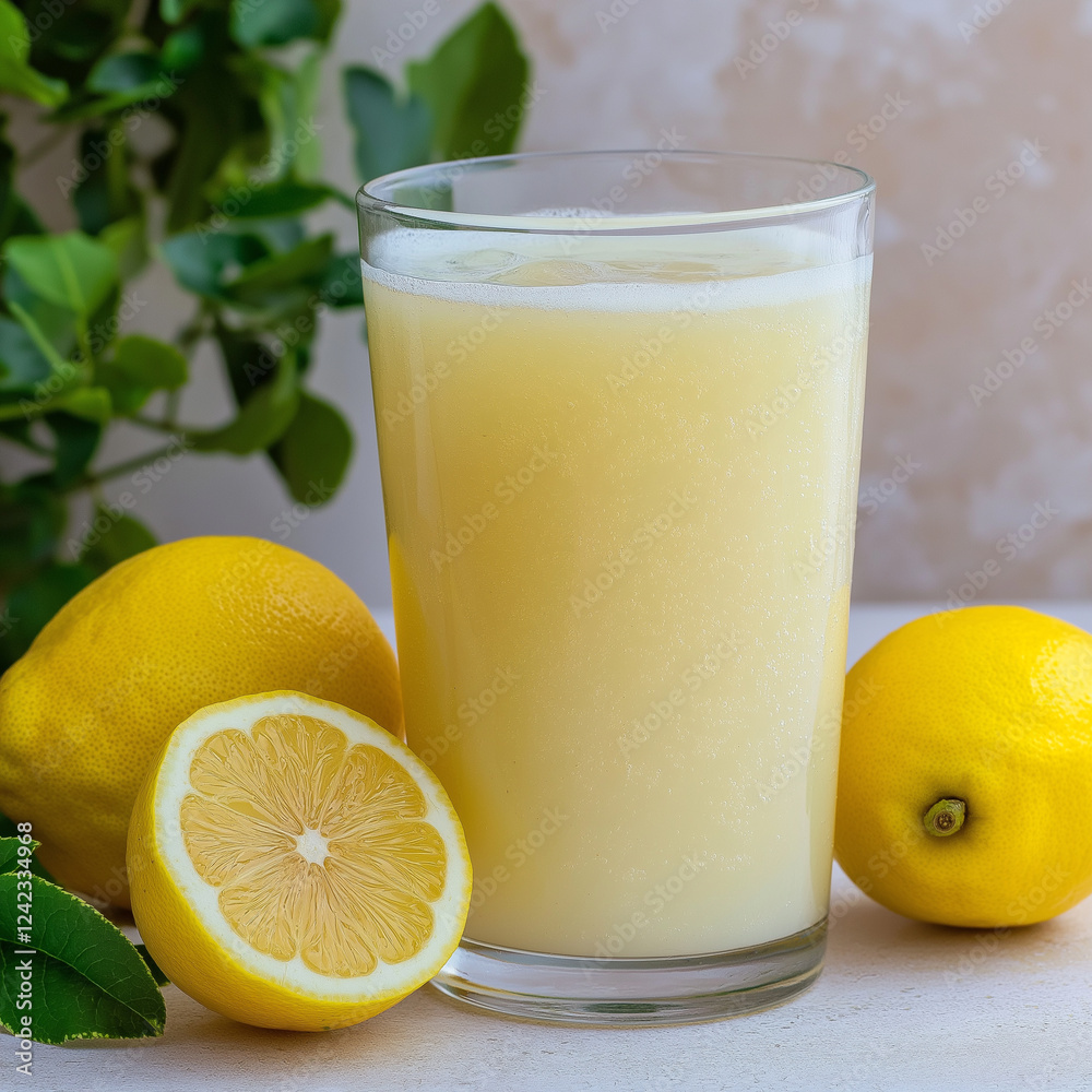 Fresh Lemon Juice in a Glass with Whole and Sliced Lemons Fresh Lemon Juice in a Glass with Whole and Sliced Lemons