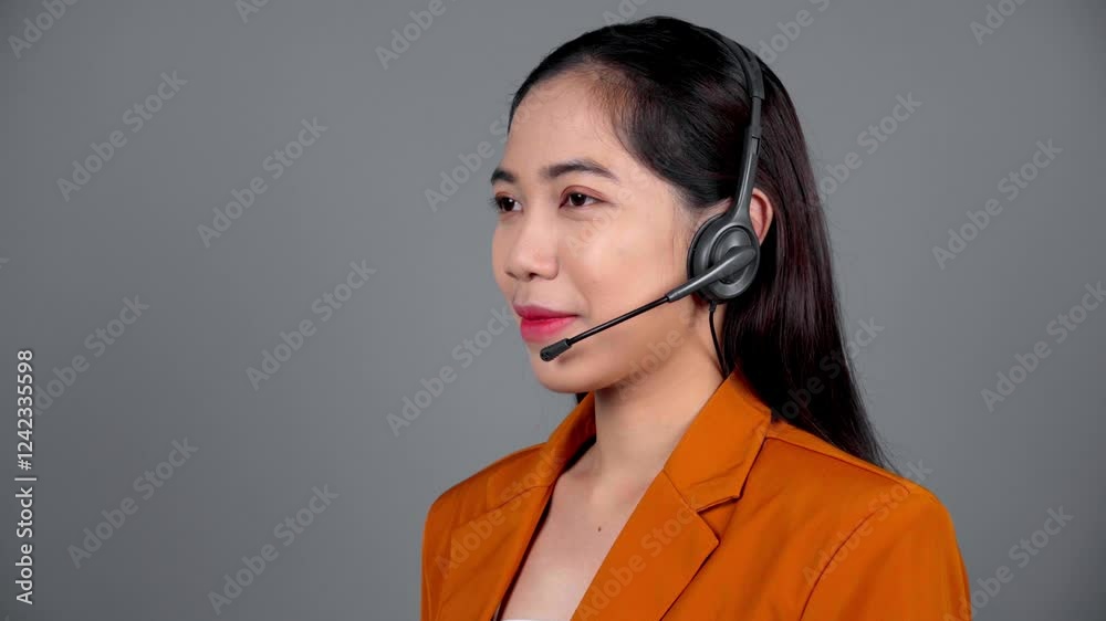 Young Female Customer Service Representative Agent Presenting or Explaining