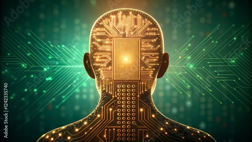 Fototapeta Naklejka Na Ścianę i Meble -  Futuristic Digital Human with Circuitry and Technology Background