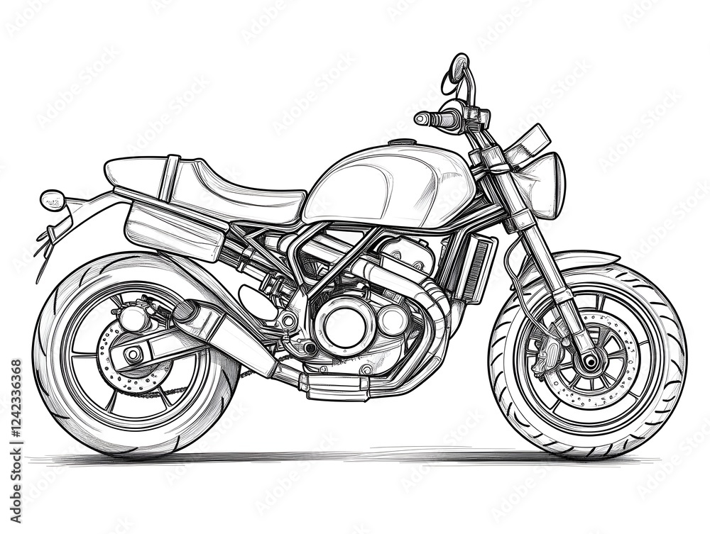 Obraz premium Minimalist Outline Sketch of a Motorcycle on a White Background