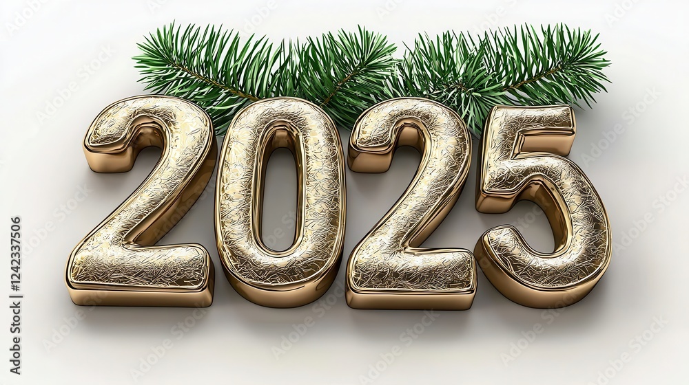 Obraz premium Gold 2025 New Year Design with Fir Branches