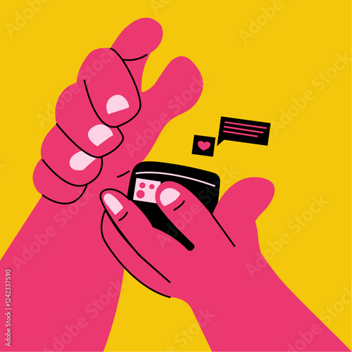 Conceptual Illustration Addressing Mobile Phone Usage and Social Interactions