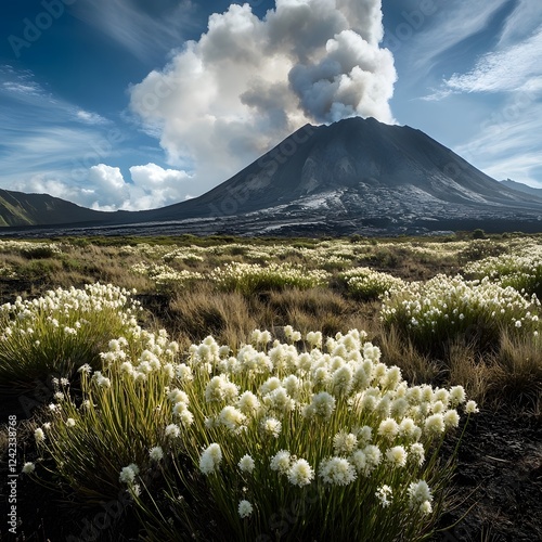 Majestic Volcanic Eruption in Scenic Wilderness Landscape photo