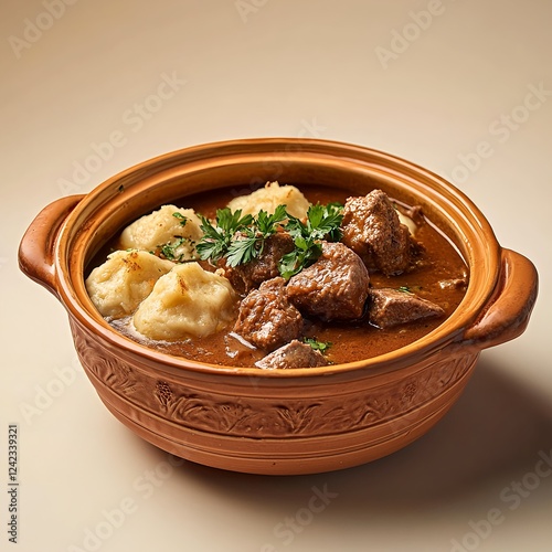 Elegant Arrangement of Traditional Czech Goulas with Dumplings photo