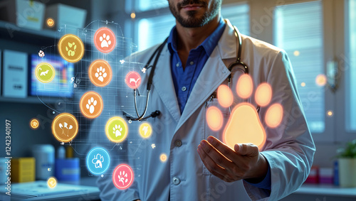 Professional Pet Doctor Utilizing Digital Technology for Animal Diagnosis and Veterinary Services