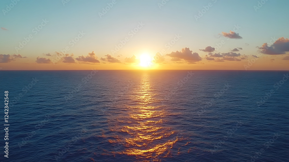 Fototapeta premium Offshore wind farms against a dramatic sky golden sunset over ocean
