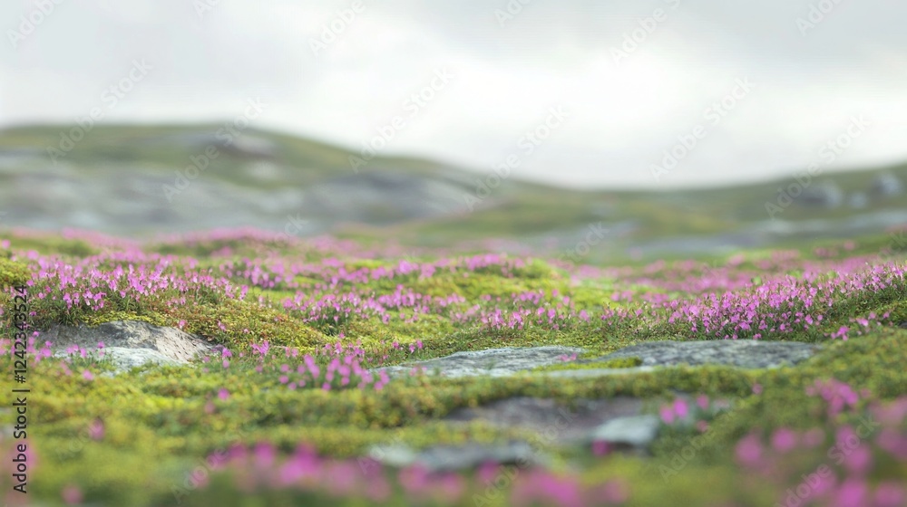 Expansive Tundra Landscape with Wildflowers in Early Morning Light Expansive Tundra Landscape with Wildflowers in Early Morning Light