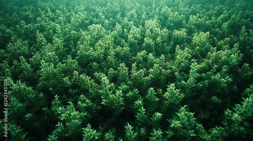 Aerial view of dense green forest canopy in morning mist Aerial view of dense green forest canopy in morning mist