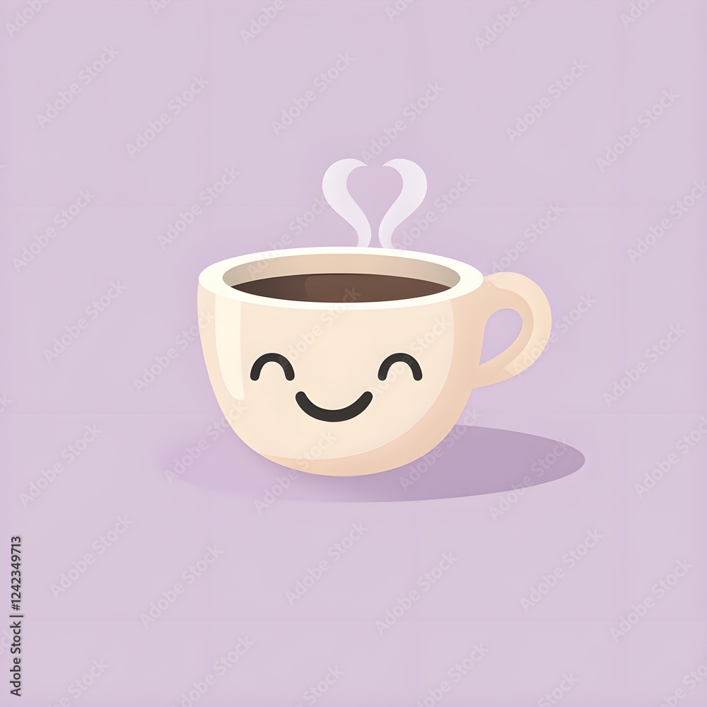Cute Emoji of Coffee Cup with Steam and Happy Face Expression Cute Emoji of Coffee Cup with Steam and Happy Face Expression