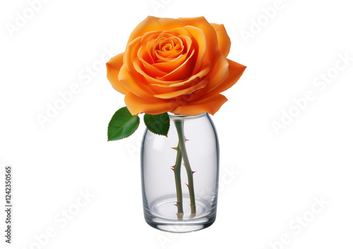 Fototapeta Naklejka Na Ścianę i Meble -  Orange rose in glass vase isolated on a transparent or white background