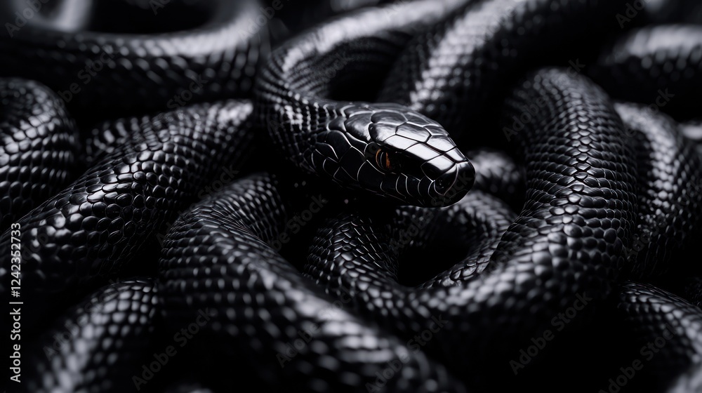 Fototapeta premium Black Snake Coiled Close Up