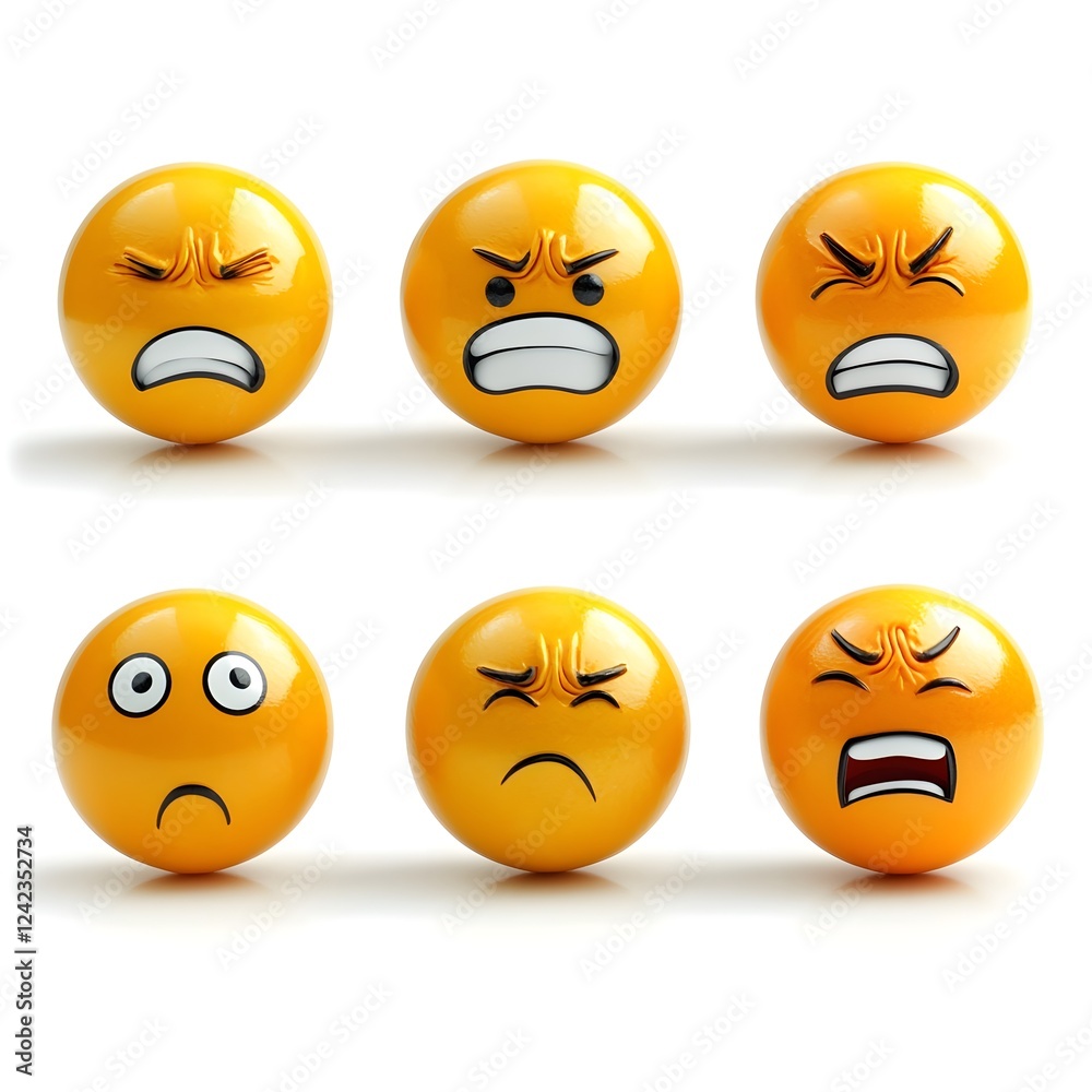 Fototapeta premium Diverse Expressions of Genuine Human Emotions on Minimalist Spherical Shapes